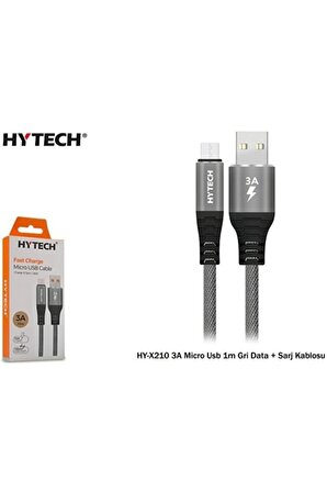 Hy-x210 3a Micro Usb Hızlı Şarj & Data Kablosu Metalik Gri