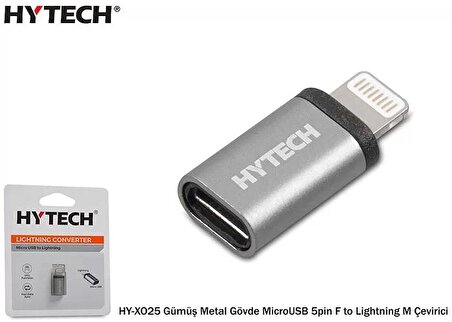 Hytech Hy Xo25 Gümüş Metal Gövde Microusb 5Pin F To Lightning M Çevirici / Hytech