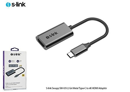 S-link Swapp SW-U512 Type-C to 4K HDMI Adaptör Gri Metal