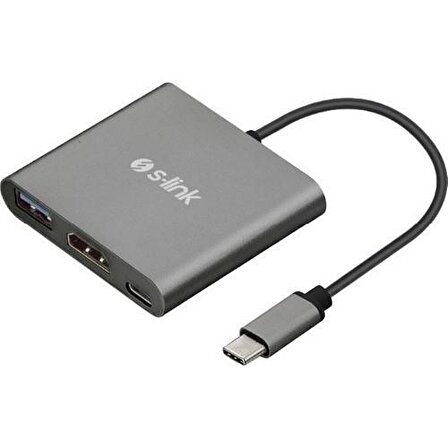 S-link Swapp SW-U515 Type-C to HDMI/USB 3.0/PD Çevirici Adaptör Gri Metal