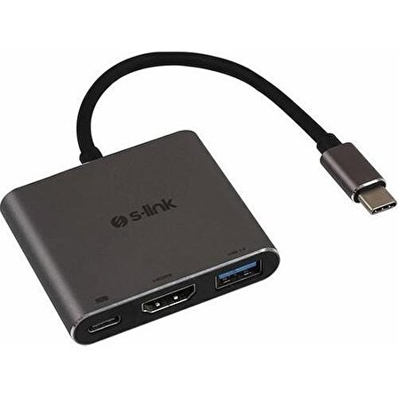 S-link Swapp SW-U515 Type-C to HDMI/USB 3.0/PD Çevirici Adaptör Gri Metal