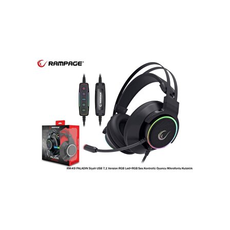 Rampage RM-K9 Paladin  Siyah USB 7.1 Version RGB Led+RGB Ses Kontrollü Oyuncu Mikrofonlu Kulaklık