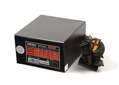 Everest EPS-500A Real 500W 4*SATA 12cm Fanlı Oyuncu PC Destekli Power Supply