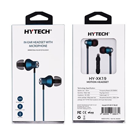 Hytech HY-XK19 Mavi Mikrofonlu Kulakiçi Kulaklık