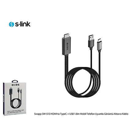 S-Link Swapp SW-513 HDMI to TypeC + USB 1.8m Mobil Telefon Uyumlu Görüntü Aktarıcı Kablo