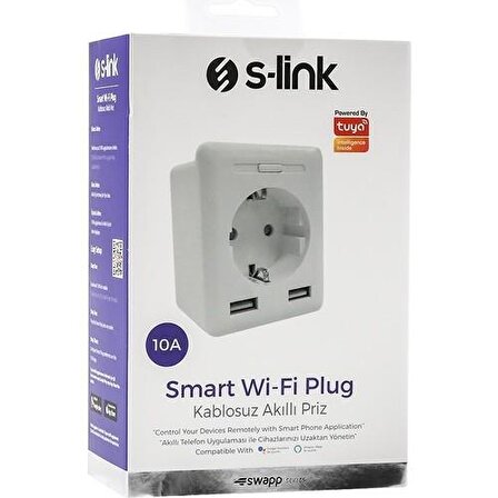 S-Link Swapp SL-04 10A Akım Korumalı Akıllı Priz 2 USB 2.4 Ghz Wifi TUYA Destekli