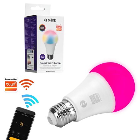 AKILLI RGB LED AMPÜL 9W 800 LÜMEN E27 WIFI DESTEKLİ S-LİNK SL-RGB9