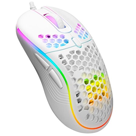 Rampage SMX-R85 GENTLE 12800 dpi Beyaz RGB Ledli Süper Hafif Makrolu Gaming Oyuncu Mouse