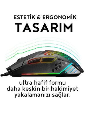 Everest SM-GX19 ANGARD RGB Işıklı Makrolu 7200dpi Örgü Kablolu Gaming Oyuncu Mouse