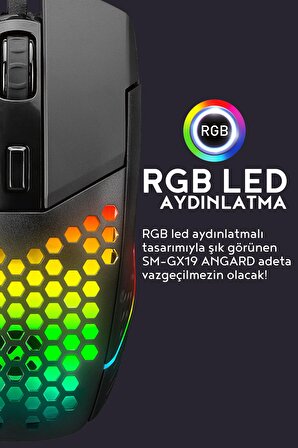 Everest SM-GX19 ANGARD RGB Işıklı Makrolu 7200dpi Örgü Kablolu Gaming Oyuncu Mouse