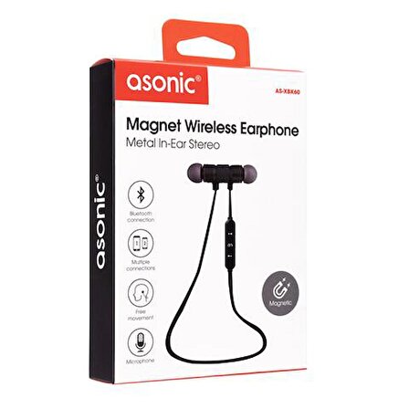 Asonic AS-XBK60 Siyah Mobil Telefon Uyumlu Bluetooth Kulak içi Mikrofonlu Kulaklık