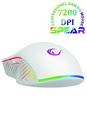 Rampage 7D Makrolu Beyaz Gaming Oyuncu Mouse - Full RGB 7200DPI - Drag Click Desteği - Hızlı - Ergonomik - 24 Ay Garanti - 20g/s - 60 inç/s IPS - 125Hz - 135g - SMX-G68 SPEAR