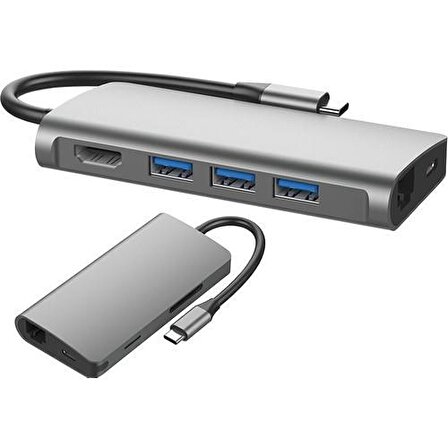 S-link Swapp SW-U5205 Gri Metal 7 in 1 3 port USB 3.0 Type C Hub Adaptör