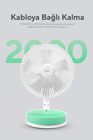 Efn-600 Masaüstü Taşınabilir Şarjlı Beyaz 2000mah Usb Fan