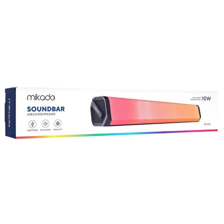 Mikado MD-S605 2x2 5Wx2CH RGB Ledli Oyuncu Siyah USB Sound Bar Speaker Hoparlör (440x60x90mm)