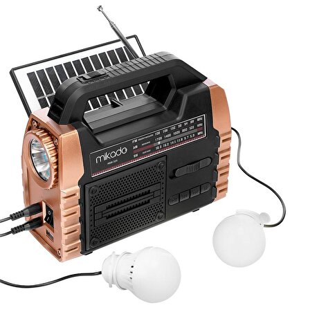 Mikado MDR-325 Ahşap USB- TF Destekli FM-AM-SW-BT+SOLAR+Power Bank 3 Band Klasik Radyo