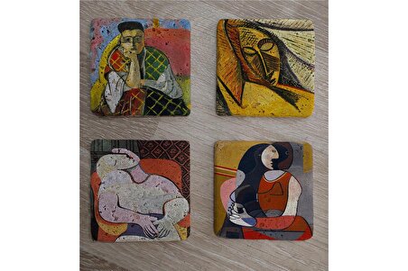 Henri Matisse ve Picasso Kadınları Doğal Taş Bardak Altlığı 4'lü set - Natural Stone Coasters