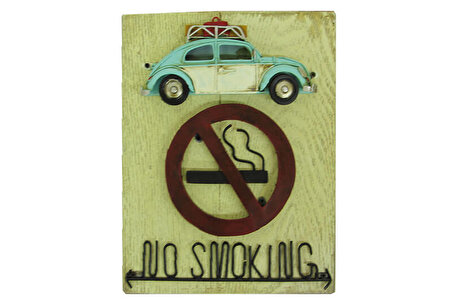 Mnk Home Nostaljik Araba Figürlü Ahşap Kapı Yazısı No Smoking 24cm