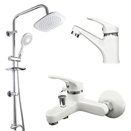 Cms Beyaz Banyo Duş Seti Banyo Bataryası Beyaz Lavabo Musluğu Beyaz Yağmur Tepe Duş Takımı