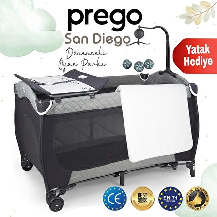 Prego San Diego Plus Oyun Parkı 70*120 Cm Gri + Yatak Hediyeli