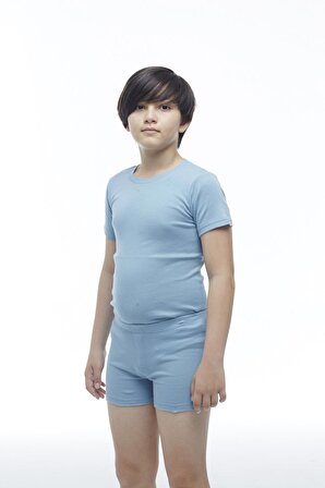 Erkek Çocuk Pamuklu Ribana Sıfır Yaka Kısa Kollu Renkli Atet 6’lı Metal Mavi - 211