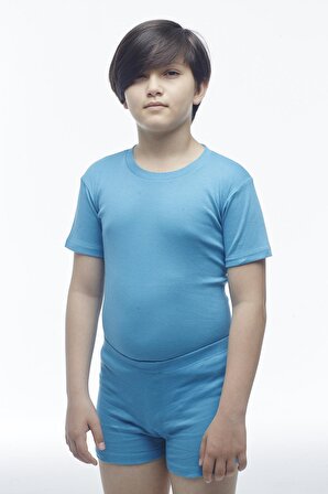 Erkek Çocuk Pamuklu Ribana Sıfır Yaka Kısa Kollu Renkli Atet 6’lı Derin Mavi - 211