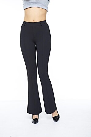 Kadın İspanyol Paça Orta Yüksek Bel Klasi̇k Siyah Pantolon - 5003