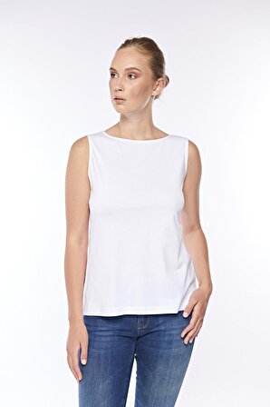 Kadın Pamuklu Modal Comfort Fit Yakası Geniş Kolsuz Tişört - 2403