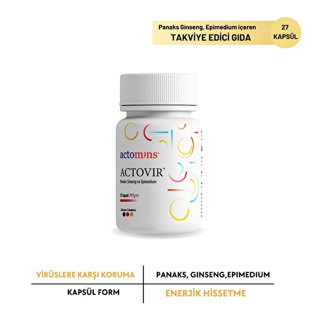 ACTOVIR® Panaks Ginseng ve Epimedium Ekstresi İçeren Takviye Edici Gıda 19,9 Gr x 27 Kapsül