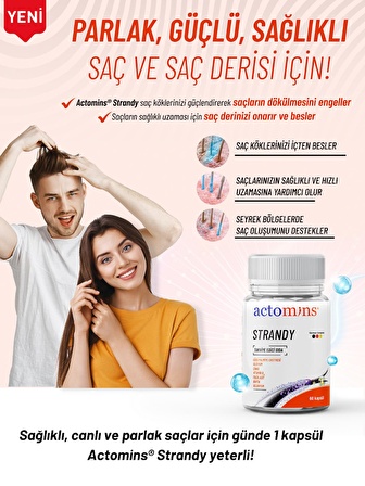 ACTOMINS® STRANDY | PARLAK, GÜÇLÜ, SAĞLIKLI SAÇ VE SAÇ DERİSİ İÇİN TAKVİYE EDİCİ GIDA