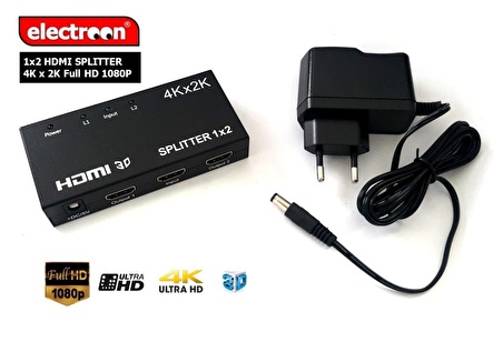 electroon 1x2 HDMI Splitter 4Kx2K Full HD 1080P