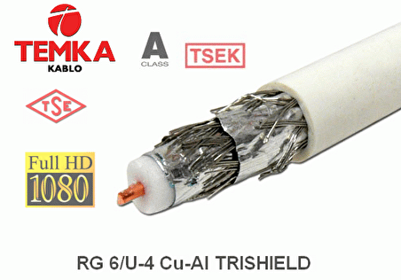 Temka RG6U4 Trishield 64TEL Anten Kablosu 100Mt 