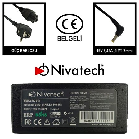 Nivatech BC942 ACER 19V 3.42A (5,5*1,7mm) Adaptör