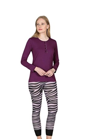Jiber Kadın Mor Modal Uzun Kol Pijama Takımı 3677 
