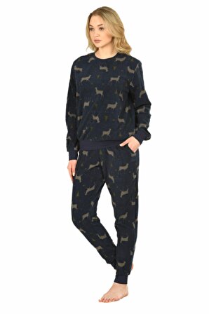 JİBER Kadın Baskılı Polar Pijama Takımı Jbr-3918