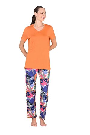 Jiber Kadın Oranj Kısa Kol Pijama Takımı 10202