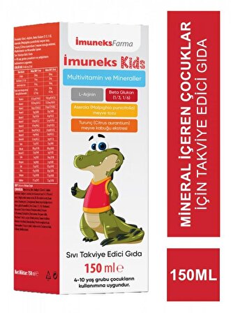 Imuneks Kids Multivitamin ve Mineraller İçeren Sıvı Takviye Edici Gıda 150 ml