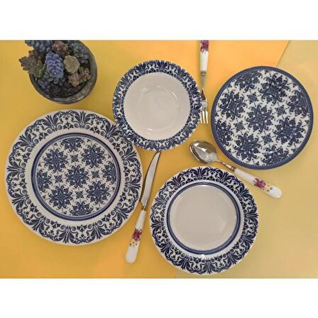 Biev Mondecor Blue Floral 24 Parça 6 Kişilik Yemek Takımı