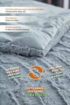 Çift (Taraflı) Kişilik Kürk Yorgan Uyku Seti Yumuşak Dolgulu Wellsoft 3 Parça Lydia Yatak Örtüsü