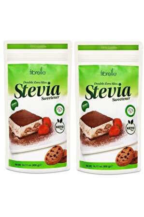 Fibrelle Double Zero Slim Stevia lı tatlandırıcı 400 g, 2 paket Ketojenik / Vegan diyete uygundur.