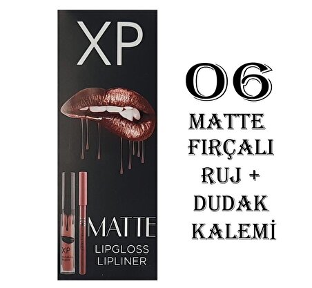 XP Matte Lip Gloss 06 Fırçalı Mat Ruj + Dudak Kalemi