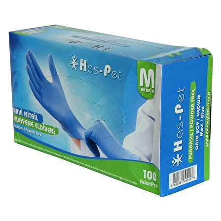 Pudrasız Mavi Nitril Eldiven Orta Boy (M) 100 Lü Paket