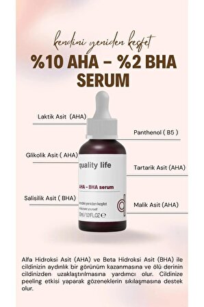 Aha Bha Serum Canlandırıcı Cilt Tonu Eşitleyici Kırmızı Peeling Cilt Serumu %10 Aha %2 Bha Glikolik