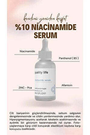 Niacinamide Cilt Serumu - ( Niacinamide 10% Zinc 1%) Yenileyici Leke Akne Sivilce Karşıtı Serum