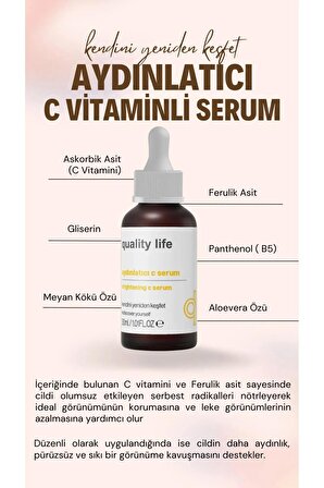 C Vitamini Serum Aydınlatıcı Cilt Tonu Eşitleyici Canlandırıcı Bakım Serumu Ascorbic Asit ( %10 C )