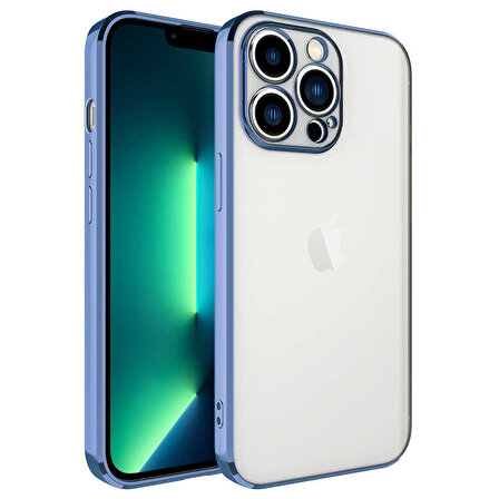 iPhone 13 Pro Uyumlu Zore Glitter Full Renkli Silikon Kapak-Mavi