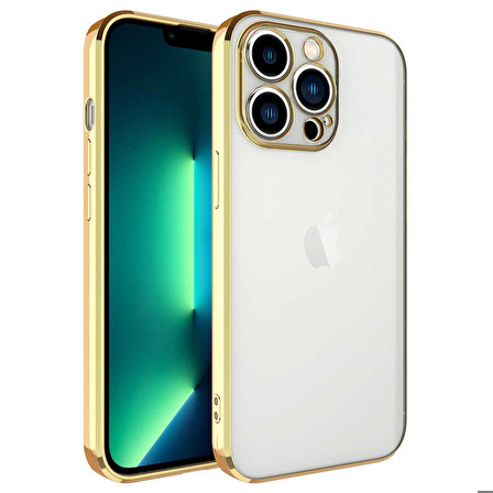 iPhone 13 Pro Max Uyumlu Zore Glitter Full Renkli Silikon Kapak-Gold