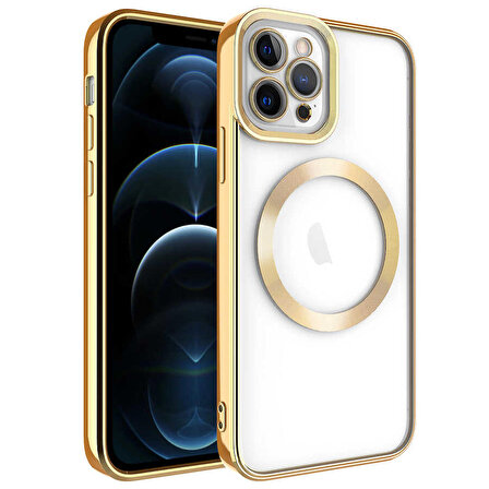 iPhone 12 Pro Uyumlu Magsafe Wireless Şarj Özellikli Zore Setro Silikon-Gold