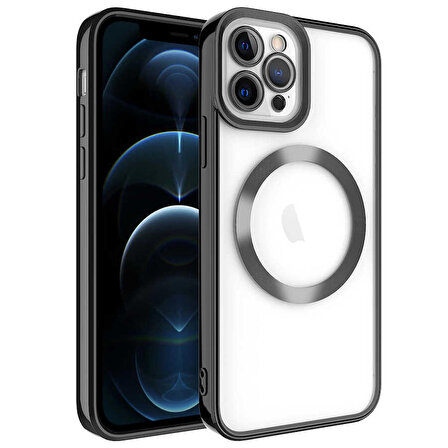 iPhone 12 Pro Max Uyumlu Magsafe Wireless Şarj Özellikli Zore Setro Silikon-Siyah