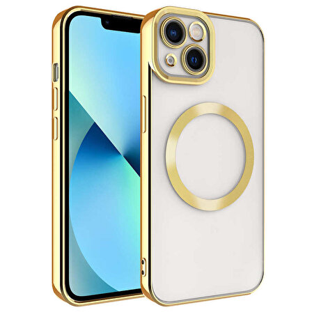iPhone 13 Uyumlu Magsafe Wireless Şarj Özellikli Zore Setro Silikon-Gold